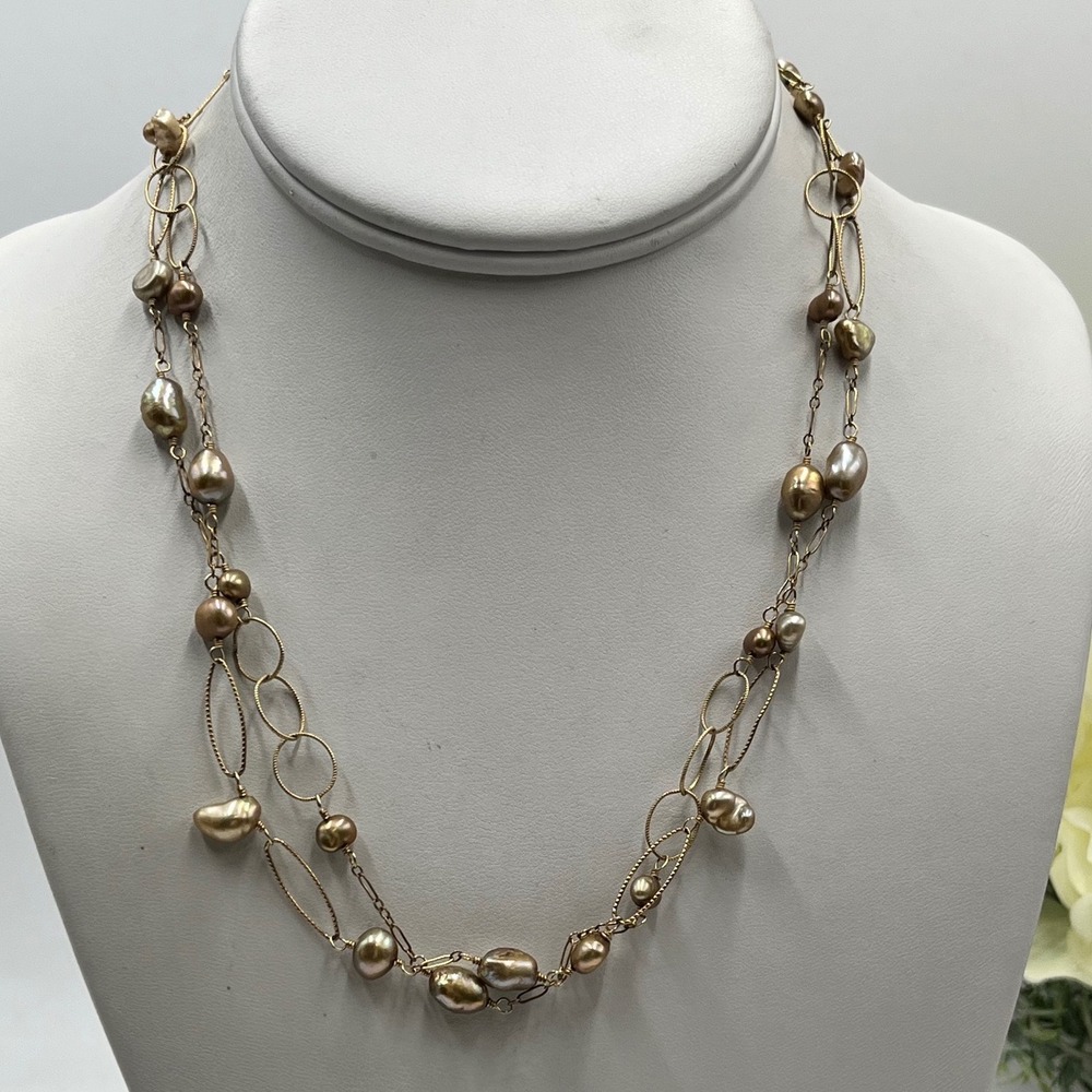 1/20 14k Yellow Gold Filled‎ Champagne Golden Bronze Pearl Champagne Necklace